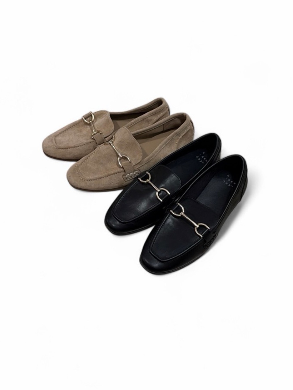 a new day Black Leather and Taupe Suede Bit Loafers - Dual Pair bundle